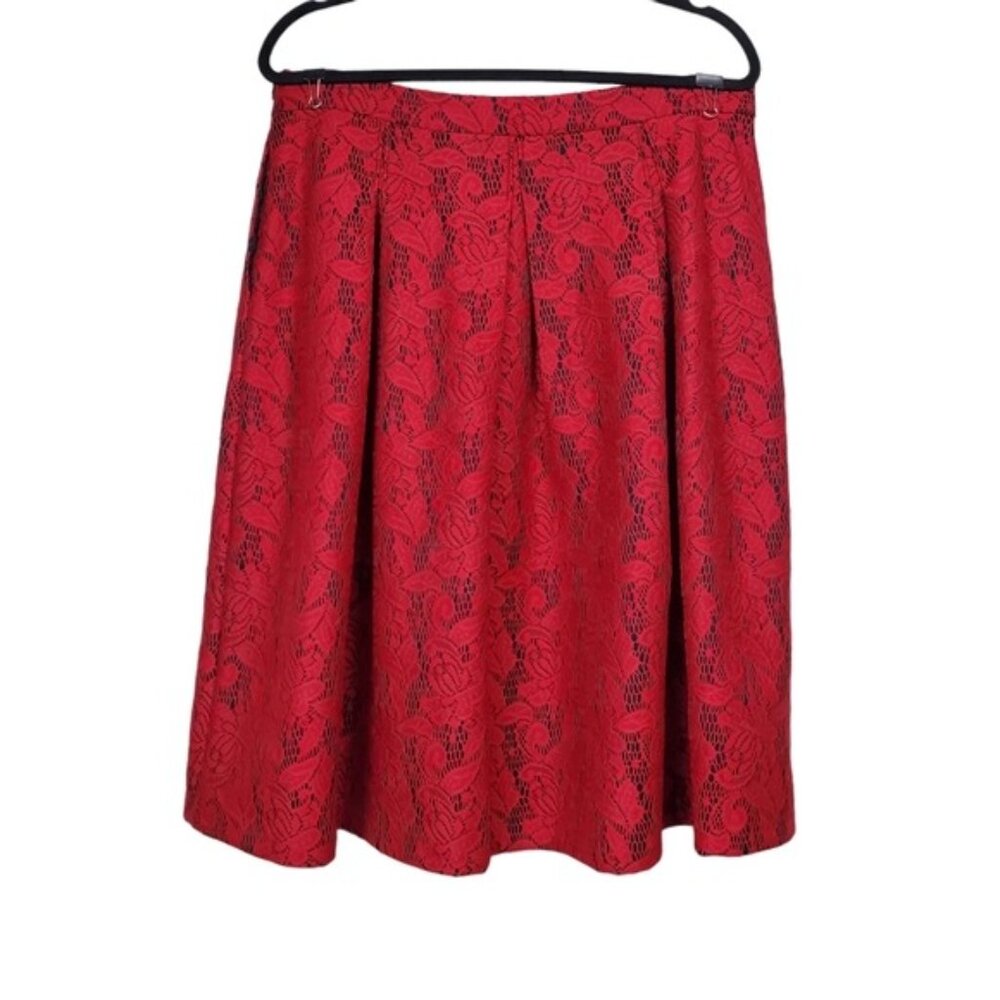 New York & Company Womens Red Lace Pleated Skirt Size 12 NWT - Picture 2 of 4